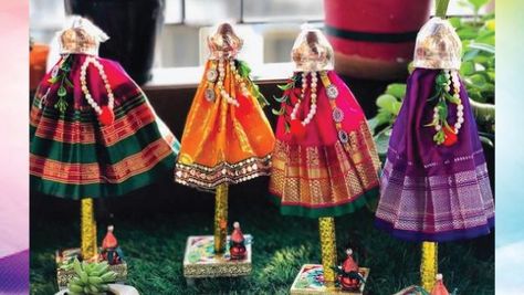 Happy Gudi Padwa! Decorate Your Home Happy Gudi Padwa, Temple Bells, Gudi Padwa, Colorful Rangoli Designs, Colored Sand, Floor Art, Decorated Jars, Organic Colors, Ethnic Outfits