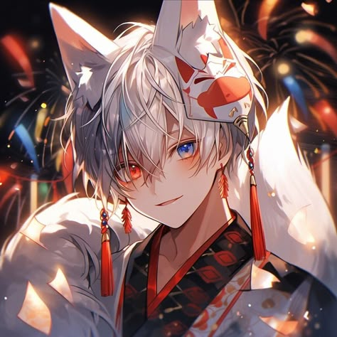 Anime Fox Boy, Japanese Kitsune, Anime Cat Boy, Japanese Wallpaper, Wallpaper Pfp, Fox Boy, Demi Human, Anime Galaxy, Japon Illustration