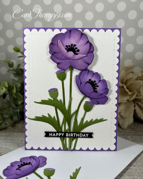 Handmade Birthday Card #PapertreyInk MFTStamps Greeting Card Sketches, Happy Birthday Cards Handmade, Memory Box Cards, Poppy Cards, Painted Poppies, Purple Poppies, Papertrey Ink Cards, Card Flowers, Purple Cards