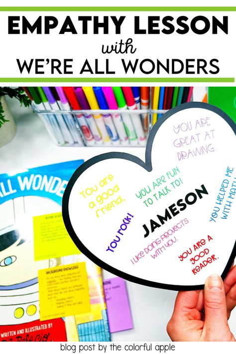 Use these We're All Wonders activities to teach empathy in the elementary classroom. This read aloud lesson teaches an important SEL skill to your students. Everything you need to just read and teach! Social Emotional Read Alouds, Compassion Lessons For Elementary, Empathy Lessons Elementary, Empathy Games, Empathy Activities For Kids, Character Trait Lessons, Empathy Lessons, Wonder Activities, Empathy Activities