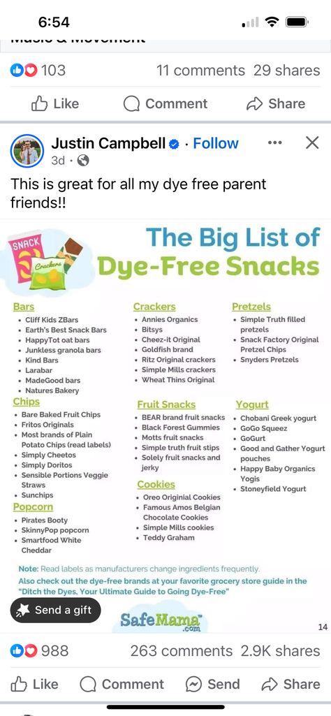 Baked Fruit Chips, Motts Fruit Snacks, Dye Free Snacks, Dye Free Foods, Pretzel Chips, Chobani Greek Yogurt, Fruit Chip, Wheat Thins, Lara Bars