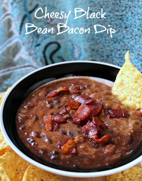 Cheesy Black Bean Bacon Dip | How to be awesome on $20 a day Hot Black Bean And Corn Dip, Chili With Bacon, Bacon Bacon Dip Tastefully Simple, Black Bean Dip, Bacon Dip, Black Bean Chili, Mild Salsa, Salsa Recipes, Bean Chili