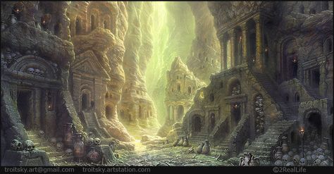 MZLowe verified link on 8/31/2017 Source: Artist's page on ArtStation.com Artist: Ivan Troitsky Title: Necropolis Creative 3d Art, Dnd Scenery, Mythical Fairy, Desert Plains, Fantasy Moon, Caves And Caverns, Michael Moorcock, My Fantasy World, New Fantasy