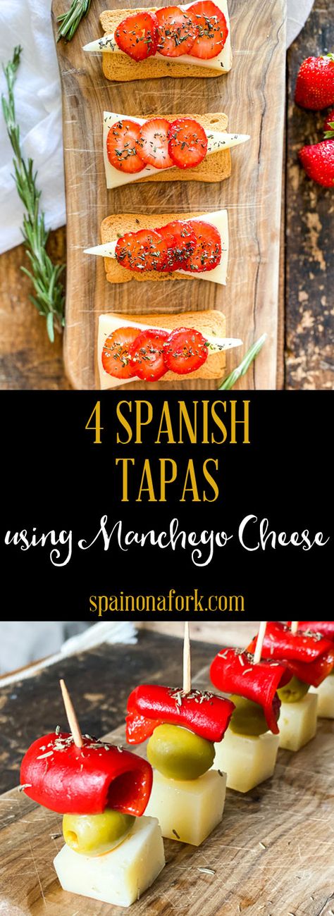 For those of you that have been to Spain, you know Spanish food is so much more than paella, gazpacho and sangria. Not that those things aren´t good, but we have so many other great things. Such as Manchego cheese, Spain´s famous sheep´s milk cheese. In these recipes, I will show you how to make 4 Dazzling SPANISH TAPAS using Manchego Cheese. Spanish Finger Food, Spain Appetizer, Spanish Appetizers Tapas Party, Authentic Spanish Tapas Recipes, Tapas Recipes Party, Tapas Table, Spanish Tapas Party, Tapas Appetizers, Spanish Snacks