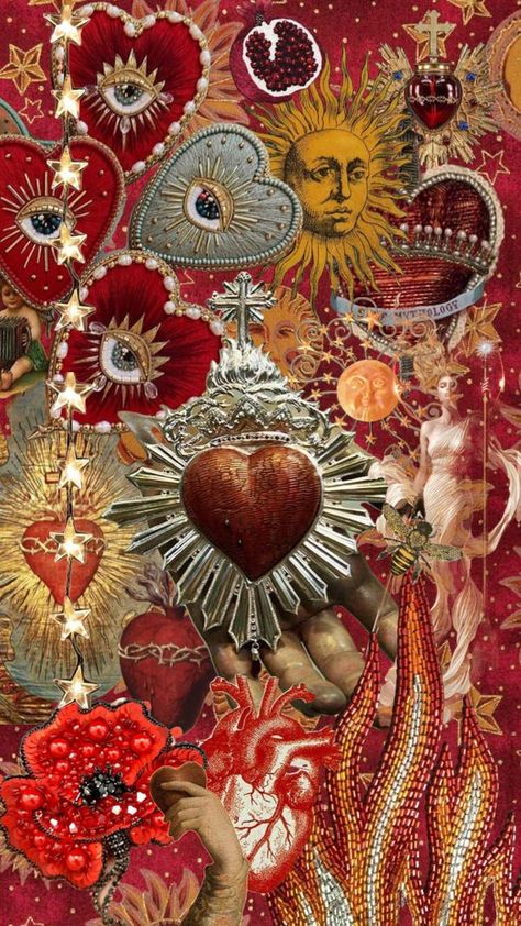 Check out totallytubulauren's Shuffles #heart #sacredheart #catholic #art #vibes #vintage #aesthetic #ancient Roman Catholic Art, Sacred Heart Art, Mexican Culture Art, Heart Collage, Frida Art, Witchy Wallpaper, Iphone Wallpaper Photos, Art Wallpaper Iphone, Catholic Art