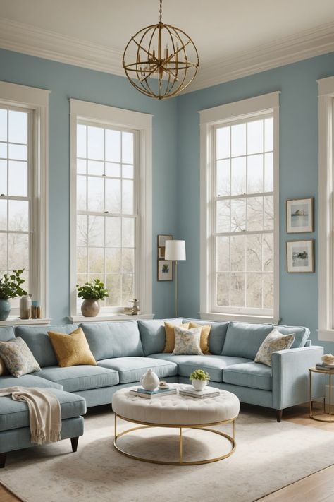 20 Light Blue Living Room Ideas – ToolzView Light Blue Sofa Decor, Light Blue Color Drenched Room, Light Blue Accent Wall Living Room, Blue Painted Living Room, Baby Blue Living Room, Pastel Blue Living Room, Light Blue Living Room Walls, Light Blue Living Room Ideas, Pale Blue Living Room