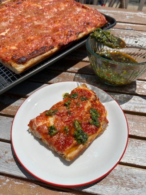 Sicilian Pizza with Olive Dipping Oil  | Hailee Catalano Recipes | Cafe Hailee Olive Oil Pizza, Sheet Pan Pizza, Coconut Banana Bread, Sicilian Pizza, Dipping Oil, Meatless Main Dishes, Dessert Pizza, Pan Pizza, Pizza Bread