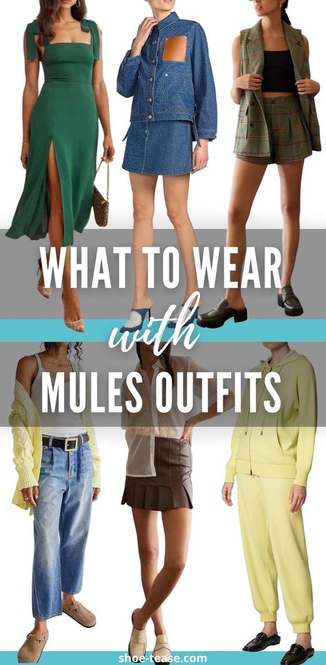 Slide On Mules Outfit, Styling Mules Outfit Shoes, Outfits With Mule Shoes, How To Wear Mules To Work, Women’s Mules Outfit, How To Wear Mules With Jeans, How To Wear Mules In Winter, Styling Mules Outfit, Mules And Dress Outfit