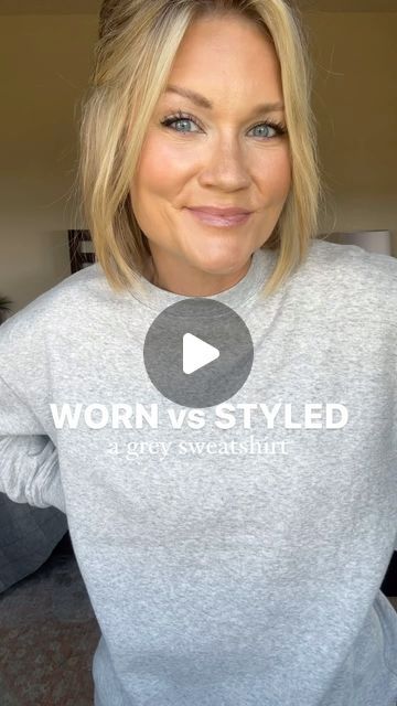 Beth Kohler on Instagram: "Neutral can be boring but it doesn’t have to be. ☺️

Here are a few ideas to up-style an otherwise dull, gray sweatshirt by adding a pop of personality.

If you follow me on @liketoknow.it I’ll link as many things as I can.

The lip color is @maybelline lifter gloss in the color 014-HEAT

#styledit #neutralstyle #momstyle #upstyled #casualstyle #walmartstyle #walmartfinds #walmartfashion #wiw #fallstyle #sweatshirtweather" Ivory Sweater Outfit Winter, Sweatshirt Button Up Outfit, Gray Crew Neck Sweatshirt Outfit, Gray Sweater And Jeans Outfit, How To Style A Grey Sweater, Gray Turtleneck Sweater Outfit, Gray Long Sleeve Shirt Outfit, How To Style Oversized Sweatshirts, Beth Kohler