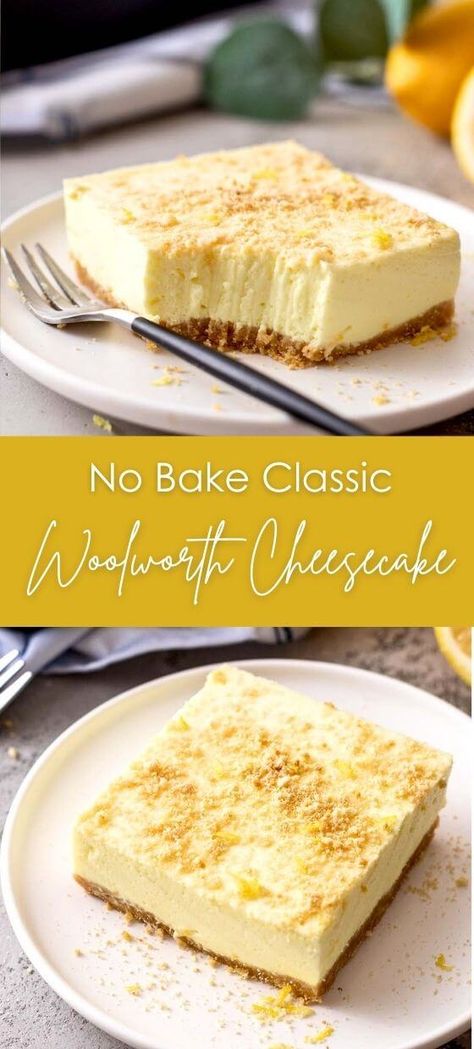 No Bake Classic Woolworth Cheesecake No Bake Cheesecake For Two, Woolworths Famous Icebox Cheesecake, Refrigerator Cheesecake, Woolworth Cheesecake Recipe, Woolworth Cheesecake, Easy No Bake Cheesecake, Baked Cheesecake Recipe, Bake Recipes, Peach Cobbler Recipe