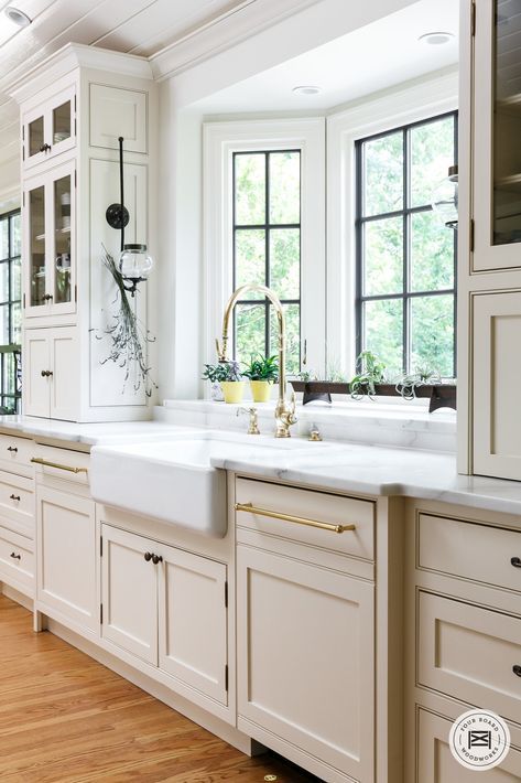 Bump Out Window Over Kitchen Sink, Sink In Front Of Window Kitchen, Sink At Window Kitchen, Cabinets Next To Window In Kitchen, Kitchen With Wide Window Over Sink, Kitchen With Bay Window Layout Floor Plans, Kitchen Design Sink Under Window, Kitchen Sink Looking Out Window, Triple Window Over Kitchen Sink