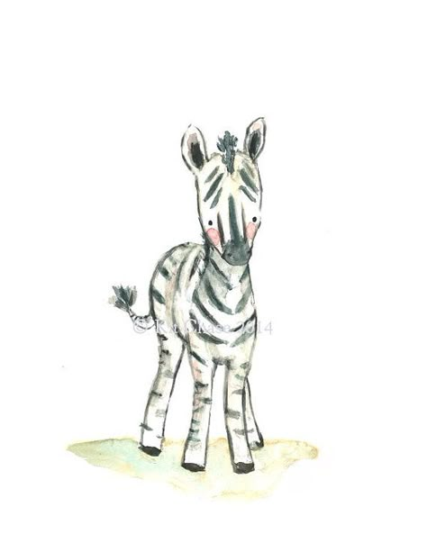 Zebra Drawing, Watercolor Gouache, Baby Zebra, Art Mignon, Baby Drawing, Trafalgar Square, Whimsical Illustration, Arte Animal, Watercolor Drawing