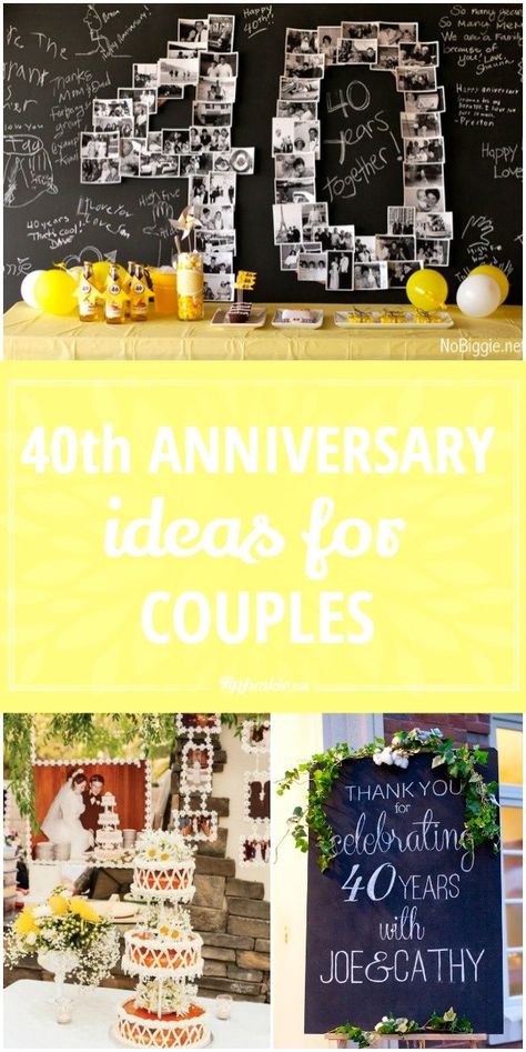 40th Anniversary Ideas for Couples #weddinganniversary #anniversary #partyideas #partyinspiration Anniversary Ideas For Couples, Surprise Anniversary Ideas, 40th Anniversary Party Decorations, 40th Wedding Anniversary Party Ideas, 40th Anniversary Ideas, 40 Anniversary, 40th Anniversary Party, Anniversary Diy, 40 Year Anniversary