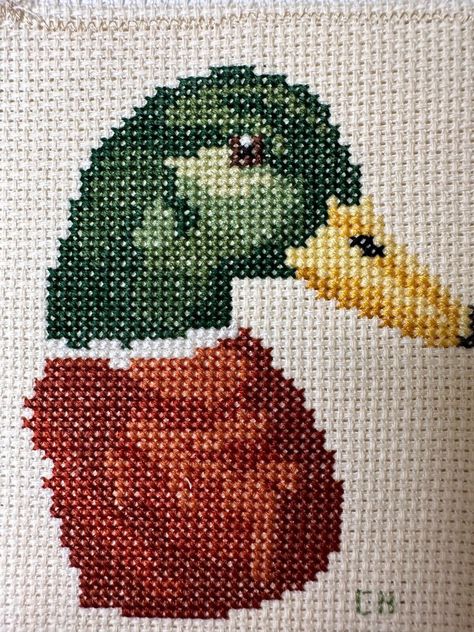 Handmade Finished Cross Stitch  Ready To Frame "Duck" 4" x 4.5" 2 Duck Cross Stitch Pattern Free, Cross Stitch Duck Pattern, Untitled Goose Game Cross Stitch, Cross Stitch Ducks Pattern, Duck Cross Stitch Pattern, Hunting Cross Stitch, Hunting Cross Stitch Patterns, Duck Cross Stitch, Duck Embroidery