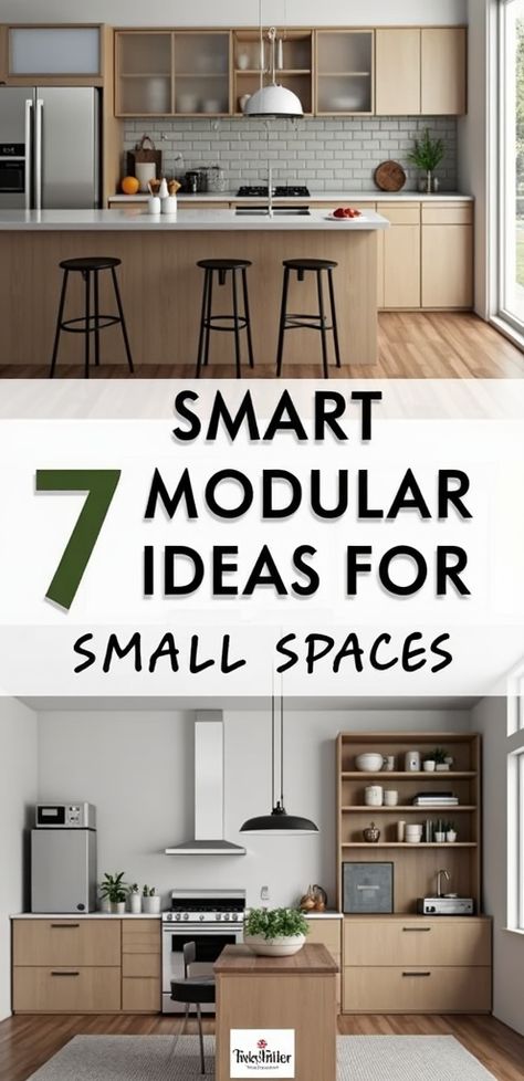 Transform your small kitchen into a stylish and functional space with these 7 smart modular ideas! Discover creative storage solutions, space-saving layouts, and chic designs that maximize every inch. Perfect for cooking enthusiasts and design lovers alike! Click to get inspired!  #ModularKitchen Modular Kitchen Ideas, Compact Appliances, Kitchen Ideas For Small Spaces, Creative Storage Solutions, Shelving Design, Corner Storage, Dorm Living, Small Space Kitchen, Save Room