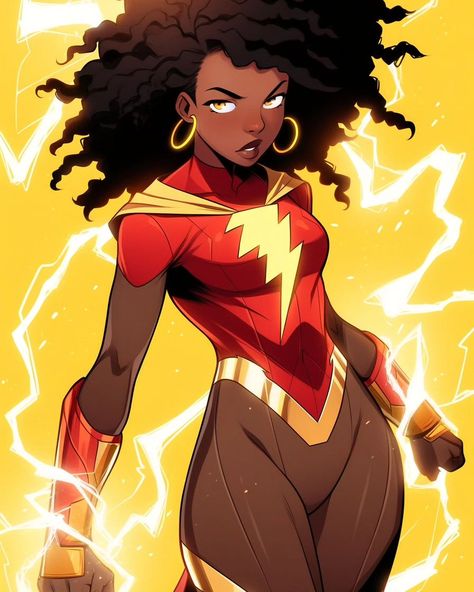 Female Shazam, Black Female Super Heroes, Black Scifi, Art On Wall, Characters Female, Black Heroes, Black Superheroes, Superhero Costumes, Anime Elf