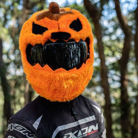 Makes Everyone Happy: everywhere you ride wearing this evil pumpkin helmet cover you'll brighten people's day. Children will laugh, heads will turn and people will smile. You'll also likely star in multiple Snapchat/Instagram stories and feature on many Insta and Facebook pages Motorcycle Helmet Covers, Motor Helmet, Bluetooth Motorcycle Helmet, Evil Pumpkin, Motocross Gloves, Pumpkin Mask, Motorbike Helmet, Motorcycle Cover, Motorcycles And Scooter