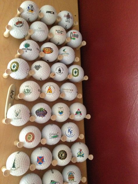 Golf ball display Golf Tournament Gifts, Golf Ball Display, Golf Ball Display Case, Golf Birthday Gifts, Golf Ball Displays, Golf 7 R, Golf Ball Gift, Golf Room, Golf Ball Crafts