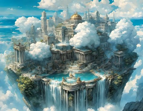 Mount Olympus - AI Generated Artwork - NightCafe Creator Cloud City, Mount Olympus, Athena Goddess, Fantasy Places, Greek Myths, God Art, Art Generator, Have A Beautiful Day, Free Fun