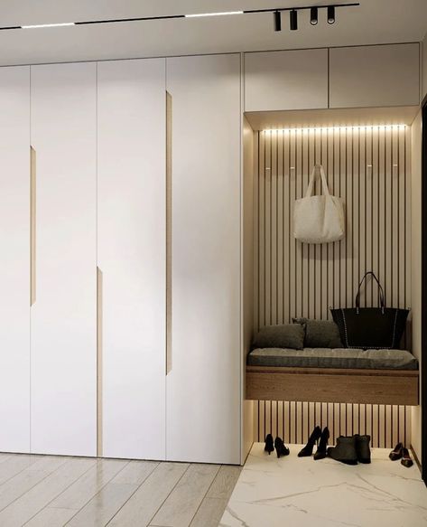 Curved Wardrobe Design, Corridor Storage Ideas, Hall Wardrobe, Modular Wardrobe, Wardrobe Interior, Diy Home Interior, Elegant Entryway, Home Hall Design, Doors Interior Modern