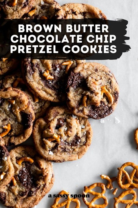 Cookie Recipe With Pretzels, Peanut Butter Pretzel Chocolate Chip Cookies, Chocolate Chip And Pretzel Cookies, Salted Pretzel Cookies, Recipes Using Dark Chocolate Chips, Chocolate Covered Pretzel Cookies, Cookie With Pretzels, Recipes With Pretzels In Them, Recipes With Dark Chocolate Chips