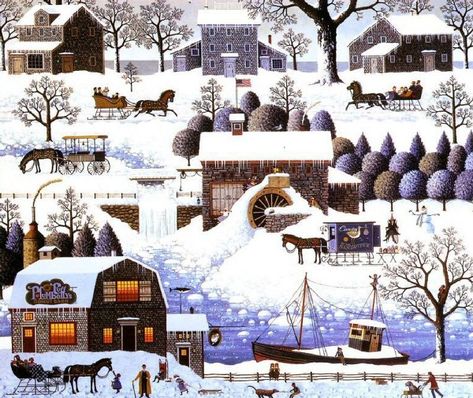 Plumbelly's Playground Vintage Christmas Illustration, 1940s Christmas, Folk Art Prints, 1950s Aesthetic, Christmas Cards Vintage, Charles Wysocki, Grandma Moses, 1950s Art, American Gallery