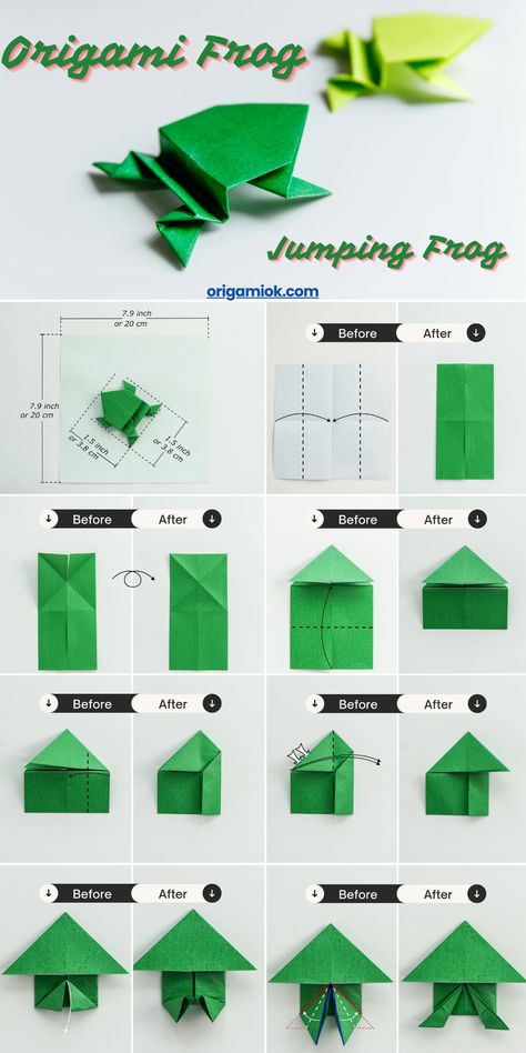 Origami That Moves, Origami Frog Easy, Origami Frog Tutorial, Origami Frog Jumping, How To Make Frog With Paper, Animal Origami Tutorial, Frog Origami Easy, Oragami Ideas Cute Easy For Kids, Origami Ideas Easy