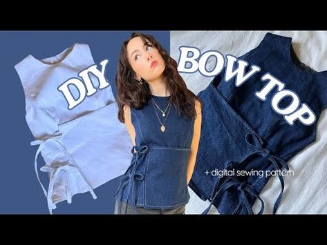 DIY SIDE TIE TOP | sew your own denim bow top! | digital sewing pattern available - YouTube Rajutan Sandal, Basic Sewing Patterns, Top Pattern Sewing, Side Tie Top, Denim Diy Clothes, Sewing Top, Denim Bows, Easy Diy Clothes, Sewing Projects Clothes