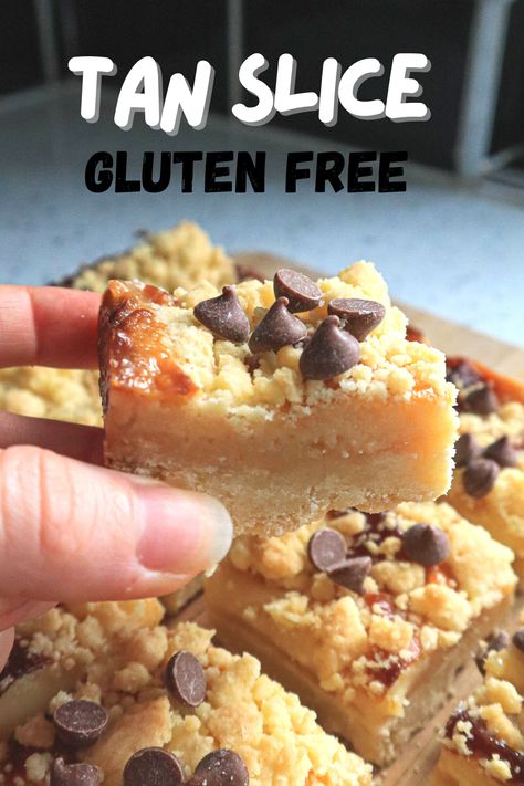 Condensed Milk Gluten Free Recipes, Tan Slice Recipe, Gluten Free Cafe Food, Gluten Free Caramel Slice, Gluten Free Slices Recipes, Gluten Free Patisserie, Gluten Free Traybake Recipes, Gluten Free Slices, Gluten Free Slice