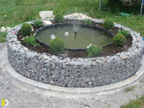 How To Make A Garden Pool From A Large Tire In Gabions Step By Step | Engineering Discoveries Tractor Tire Pond, Build A Pool, Diy Ponds Backyard, Small Garden Landscape, Diy Pond, Gabion Wall, Landscaping Retaining Walls, Architectural Engineering, Future Farms