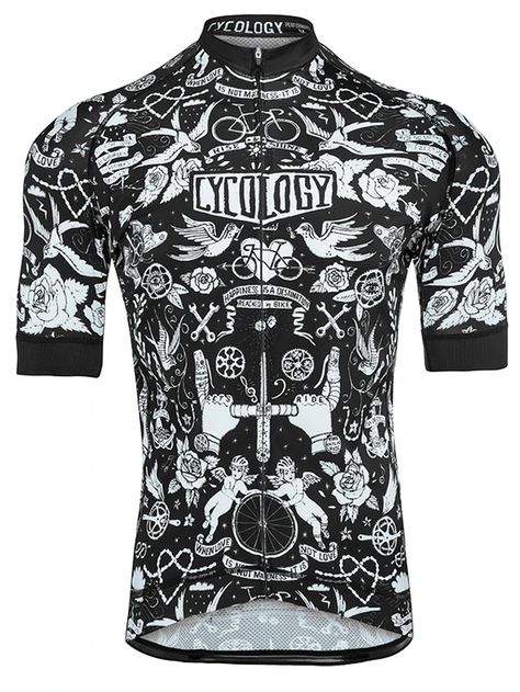 Velo Tattoo Womens Cycling Jersey Short Sleeve Black | Cycology USA Mens Cycling Clothes, Tattoo Mens, Mtb Jersey, Cycling Jersey Design, Cycle Training, Cycling Shirts, Mens Casual Suits, Sports Branding, Jersey Designs