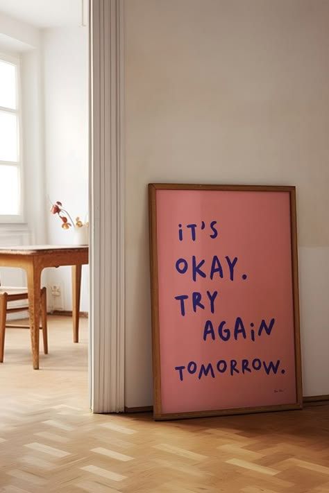 Try Again Tomorrow, Aesthetic Print, Deco Studio, Affirmation Posters, Wall Art Retro, Its Ok, Trendy Wall Art, Retro Aesthetic, Try Again