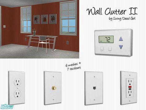 More useless wall clutter.  Includes electrical outlet, GFCI outlet, coaxial cable outlet, telephone jack, thermostat and counter height electrical outlet (not required for AL owners).  Base game... Sims 4 Outlet Cc, Sims 4 Cc Thermostat, The Sims 4 Electronics Cc, Thermostat Sims 4 Cc, Sims 4 Functional Electronics, Sims 4 Thermostat Cc, Sims 4 Functional Doorbell, Sims 4 Electronics Cc Functional, Sims 4 Wall Phone