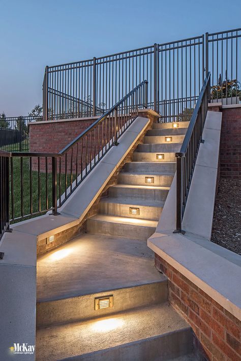 Step Lighting Omaha Nebraska McKay Landscape Lighting G 23 Lighting For Outdoor Steps, Exterior Stair Lights, Outdoor Step Lighting, Step Lights Outdoor Stairs, Exterior Step Lights Stairs, Concrete Step Lights, Outdoor Lighting Design, Step Lighting Outdoor, Garden Stairs