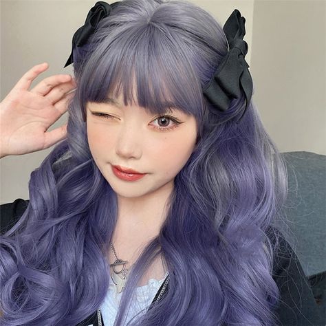 Silver Wig, Silver Wigs, Purple Wig, Anime Wigs, Hair Sketch, Small Girl, Long Curly Wig, Purple Gradient, Colored Curly Hair