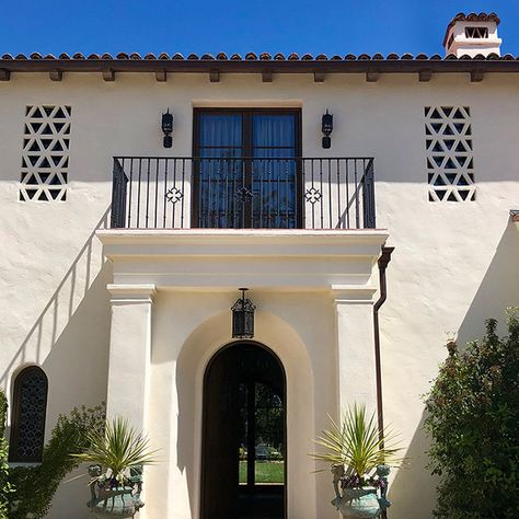 Interiors – Woodside – Mediterranean Revival | Madeline Stuart Mediterranean Revival Style, Spanish Exterior, Madeline Stuart, Spanish Revival Home, Beverly Hills Los Angeles, Mediterranean Revival, Revival Architecture, Iron Balcony, Mediterranean Style Homes