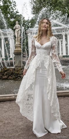 lian rokman 2018 bridal long sleeves ballerina neckline simple full embellishment elegant sheath wedding dress a line overskirt lace back sweep train (12) mv -- Lian Rokman 2018 Wedding Dresses Wedding Dresses 2018, White Wedding Dress, Trendy Wedding Dresses, Best Wedding Dresses, Long Wedding Dresses, Wedding Dress Inspiration, Wedding Dresses Vintage, Dream Wedding Dresses, Stardust