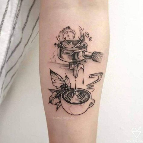 Portafilter Tattoo Design, Latte Art Tattoo, Tattoo Cafe, Glyph Tattoo, Craft Coffee, Ankle Tattoos For Women, Tattoo Love, Coffee Tattoos, Wrist Tattoos For Guys