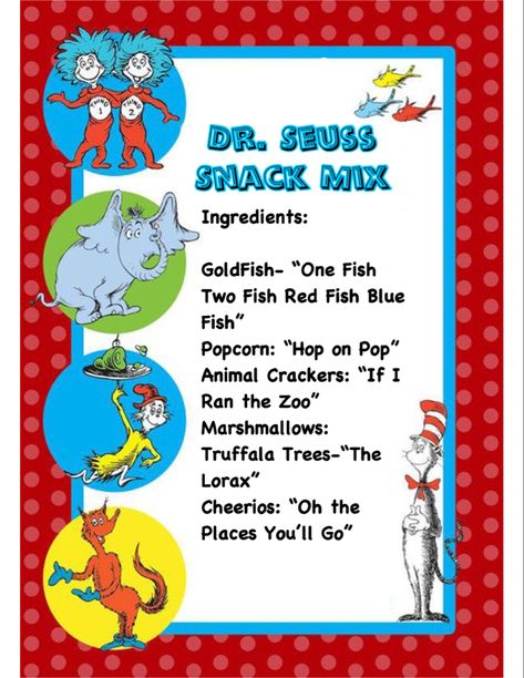 Abc Dr Seuss Activities, Dr Suess Food Ideas For Kids, Fox In Sox Snack Ideas, Dr Seuss Week Activities, Dr Seuss Science Activities Preschool, Dr Suess Snacks, Dr Seuss Goodie Bag Ideas, Dr Seuss Week Preschool, Dr Seuss Snack Ideas