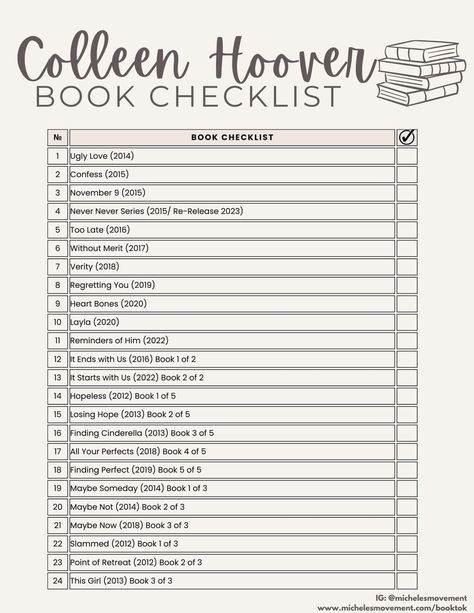 Colleen Hoover Books List, Book List Printable, Books 2024, Hoover Books, Books Lover, Colleen Hoover Books, Ugly Love, Tbr List, Book World