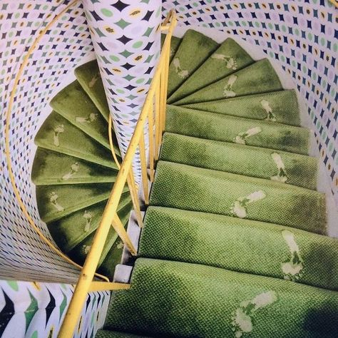 Rachel Chudley on Instagram: “Morning inspiration from #Monktonhouse 🦶 the wet footprints of #tillylosch stitched into the carpet 🍭🍭🍭🍭 #salvadordali #edwardjames…” Future Mansion, Lodge Design, Padded Wall, New Staircase, Stairs Architecture, The Dancer, She Left, Fantasy Homes, Printed Carpet