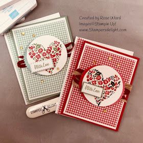 Stampin Up Country Gingham Dsp Cards, Country Gingham Stampin Up Cards, Stampin Up Country Floral Lane Dsp, Su Country Bouquet Cards, Stamp Valentines, Cards With Hearts, Stampin Up Valentine Cards, Valentine Paper, Country Bouquet