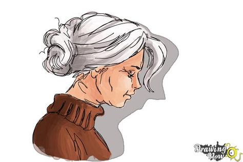 How to Draw an Old Woman - Step 8 Old Lady Art Drawings, Old Woman Drawing Cartoon, How To Draw Old People, Anime Old Woman, Old Woman Sketch, Old Person Drawing, Grandma Character Design, Grandmother Drawing, Old Lady Character Design