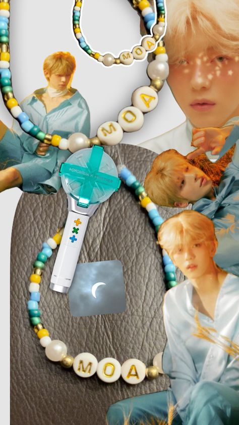 TXT Lightstick themed bracelet (also I saw the solar eclipse it was kinda cool) #txt #moa #kpop Txt Bracelet Ideas, Txt Beaded Jewelry, Txt Inspired Jewelry, Beomgyu Jewelry Bracelet, Txt Necklace, Txt Bracelet, Txt Lightstick, Kpop Freebies, Txt Moa