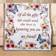 Sweet Friend Hummingbird Tapestry Throw Blanket | Collections Etc. Blanket With Fringe, Happy Day Quotes, Bohemian Quilt, You Are My Friend, Colorful Borders, Tapestry Blanket, Knit Throw Blanket, Collections Etc, Weaving Textiles