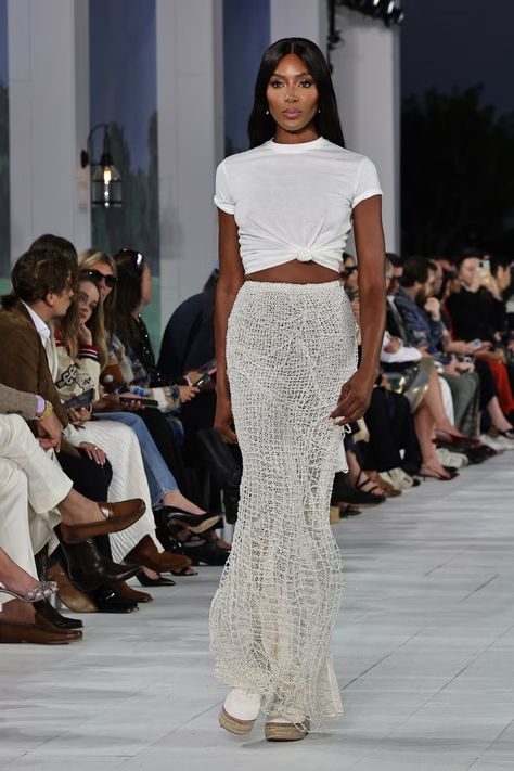 Ralph Lauren - Runway - September 2024 New York Fashion Week Ralph Lauren Runway, White Espadrilles, Fashion Newsletter, Beaded Skirt, 2025 Fashion, Espadrilles Style, Floaty Dress, Summer Closet, Jude Law