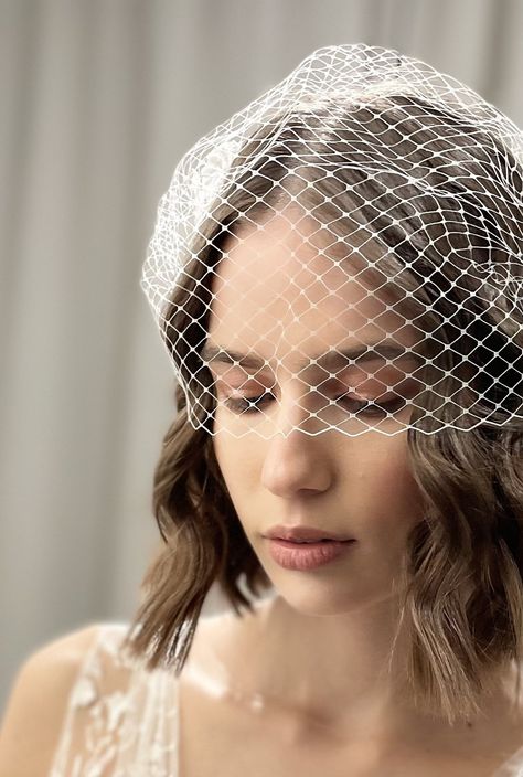 Bridal Birdcage Veil, Wedding Bird Cage Veil, Bandeau Veil, Custom Color Veil Bandeau Veil, Champagne Veil, Birdcage Veil Wedding, Bird Cage Veil, Cage Veil, Bridal Birdcage Veils, Wedding Birds, Soft Wedding, Wedding Birdcage