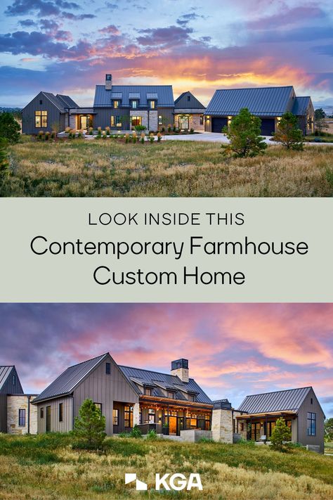 Modern Farmhouse Custom Build, Modern Farmhouse With Metal Roof, 2 Gable Roof House, Dark Brown Ranch House Exterior, Metal Roof Farmhouse, Contemporary Farmhouse Plans, Modern Gable Roof, Farmhouse Elevation, Metal Roofs Farmhouse