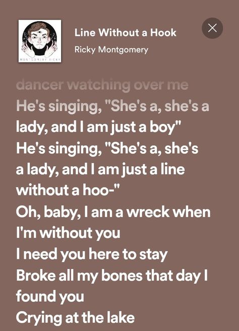 Line Without A Hook Spotify, Line Without A Hook, Ricky Montgomery, She's A Lady, Watch Over Me, Hozier, A Hook, I Found You, Coldplay