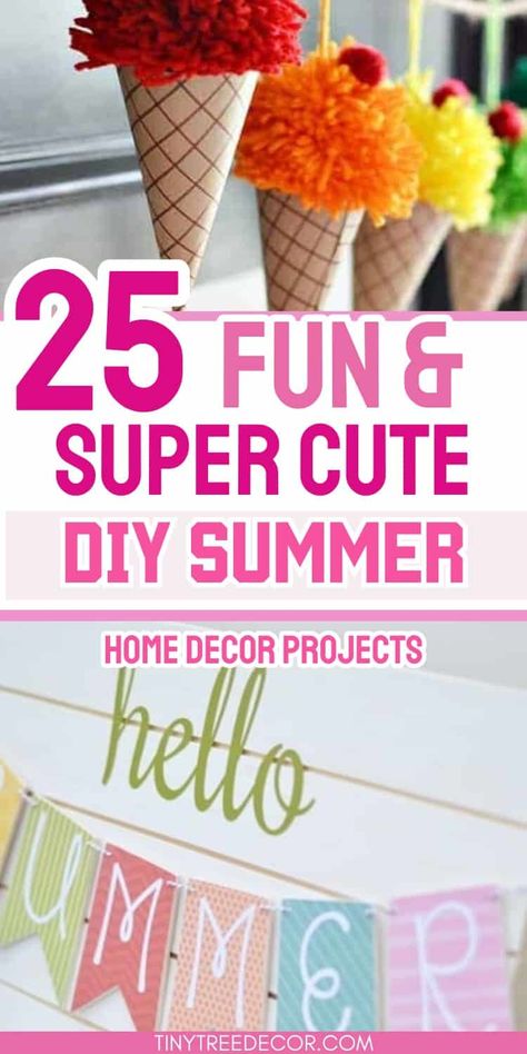 Get inspired with these amazing DIY summer decor projects! From summer flowers tablescape to marbled pots, seashell candles, and more, these easy-to-follow tutorials will help you create the perfect summer decorations for your home. Whether you're looking for beach-themed decor or just want to add a pop of color to your space, these summer decorations for home DIY ideas are sure to impress. Start crafting and transform your home into a summer oasis today! Summer Time Decor, End Of Summer Crafts For Adults, Summer Party Decoration Ideas, Summer Office Decorations, Summer Garland Ideas, Summer Party Ideas Decorations, Summer Theme Decorations, Cricut Summer Projects, Summer Cricut Projects